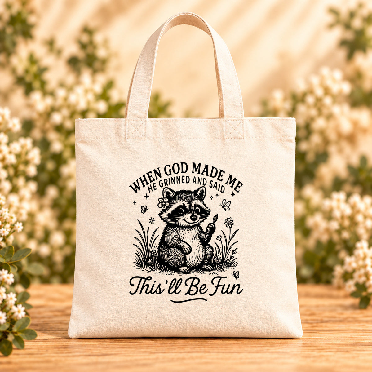 When God Made Me He Grinned — Beige Canvas Tote Bag