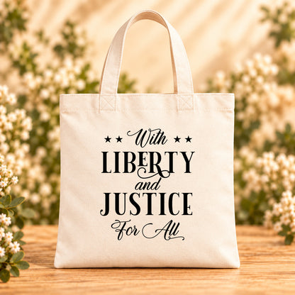 With Liberty and Justice for All — Beige Canvas Tote Bag