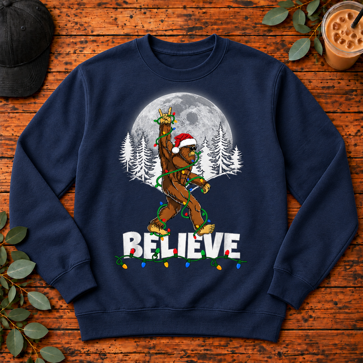 Believe Bigfoot Moon design on a single garment, Dobyns Family Creations
