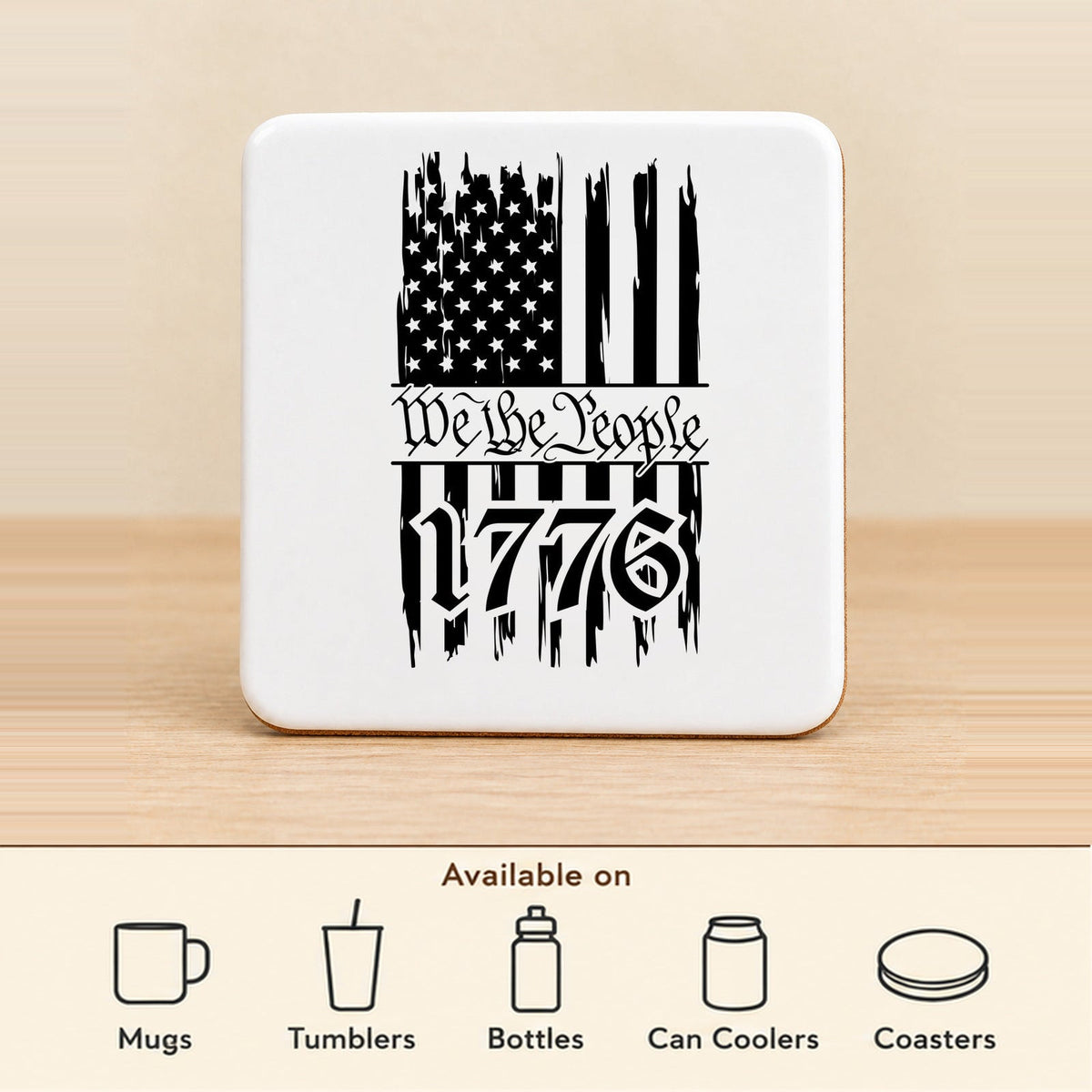 One Nation Under God We the People — Square Ceramic Coaster featured; available on mugs, tumblers, bottles, can coolers and coasters