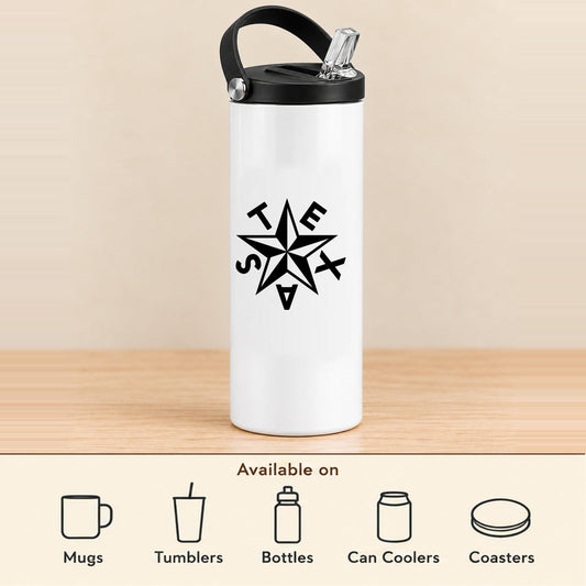 Texas Star — 20 oz Sports Bottle featured; available on mugs, tumblers, bottles, can coolers and coasters