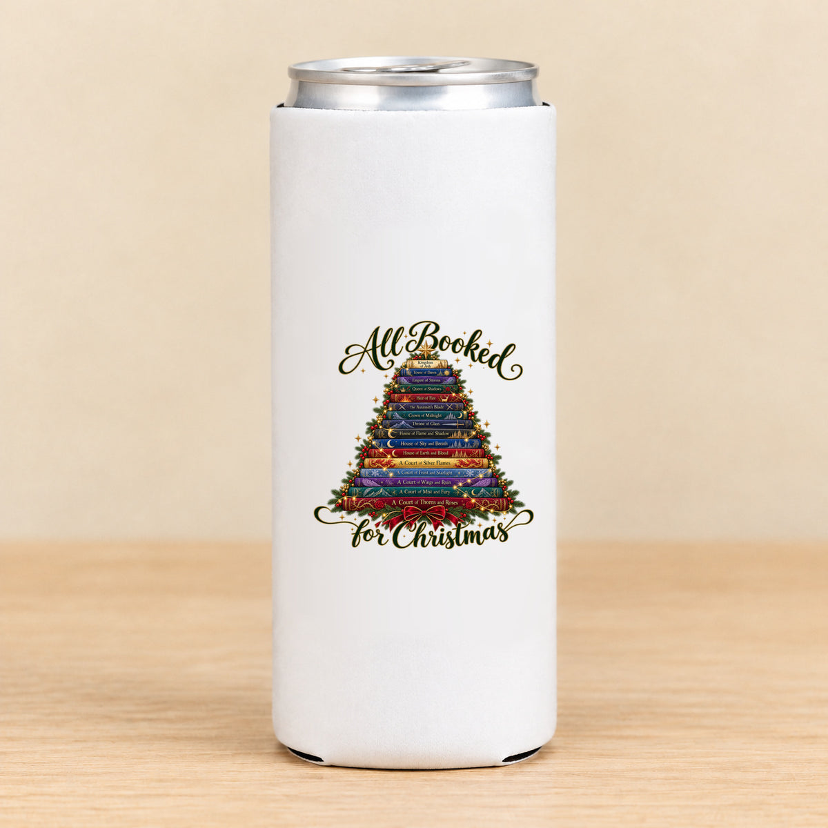 All Booked for Christmas — Slim Can Koozie