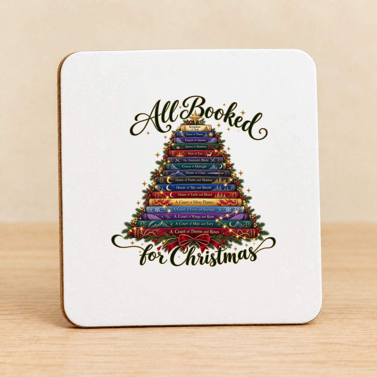 All Booked for Christmas — Square MDF Coaster