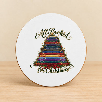 All Booked for Christmas — Round MDF Coaster
