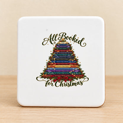 All Booked for Christmas — Square Ceramic Coaster