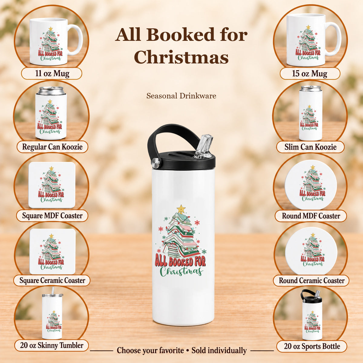 All Booked for Christmas — All 10 drinkware options