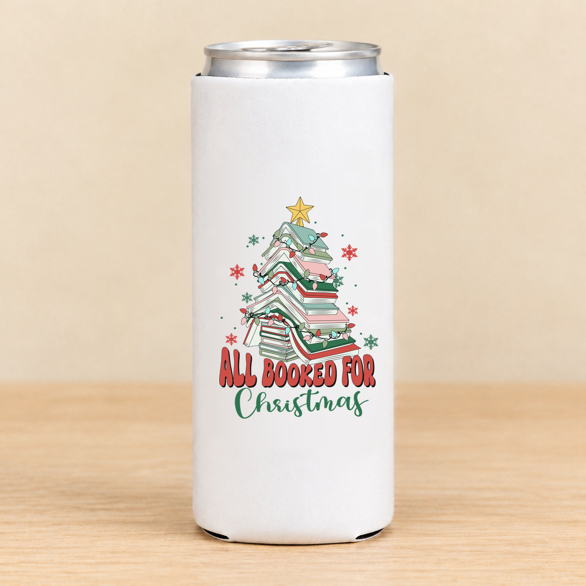All Booked for Christmas — Slim Can Koozie