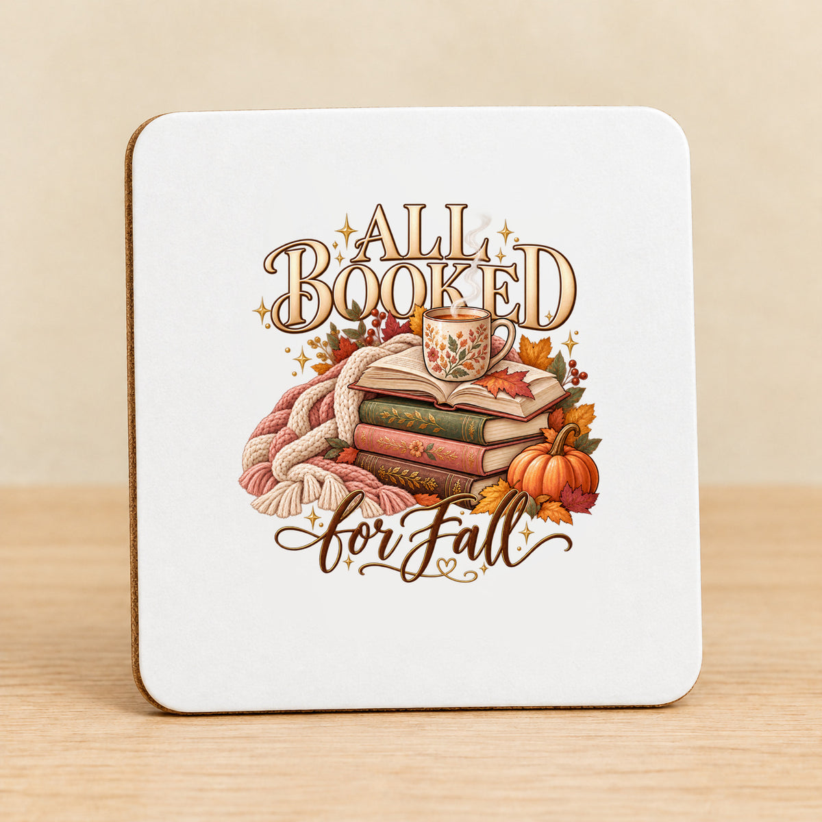 All Booked for Fall — Square MDF Coaster