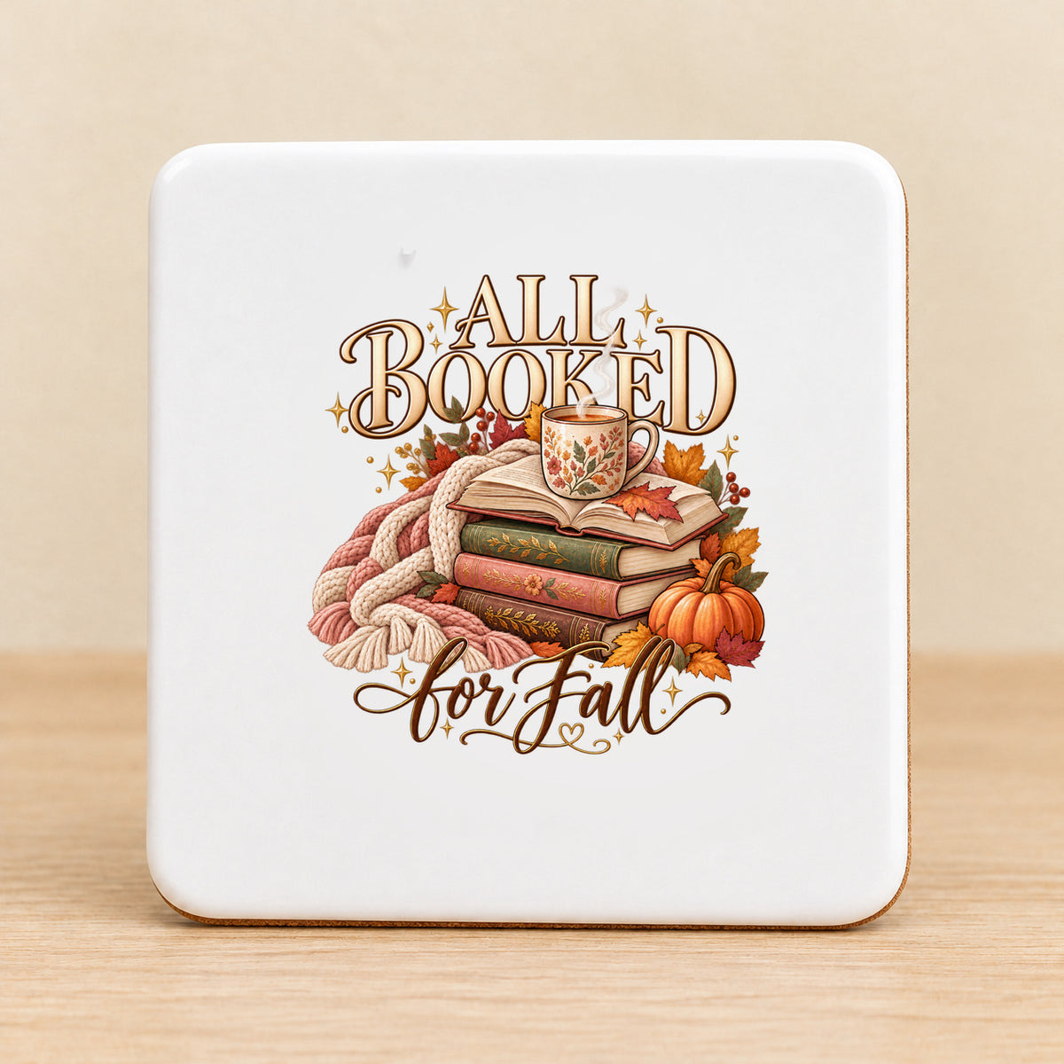 All Booked for Fall — Square Ceramic Coaster