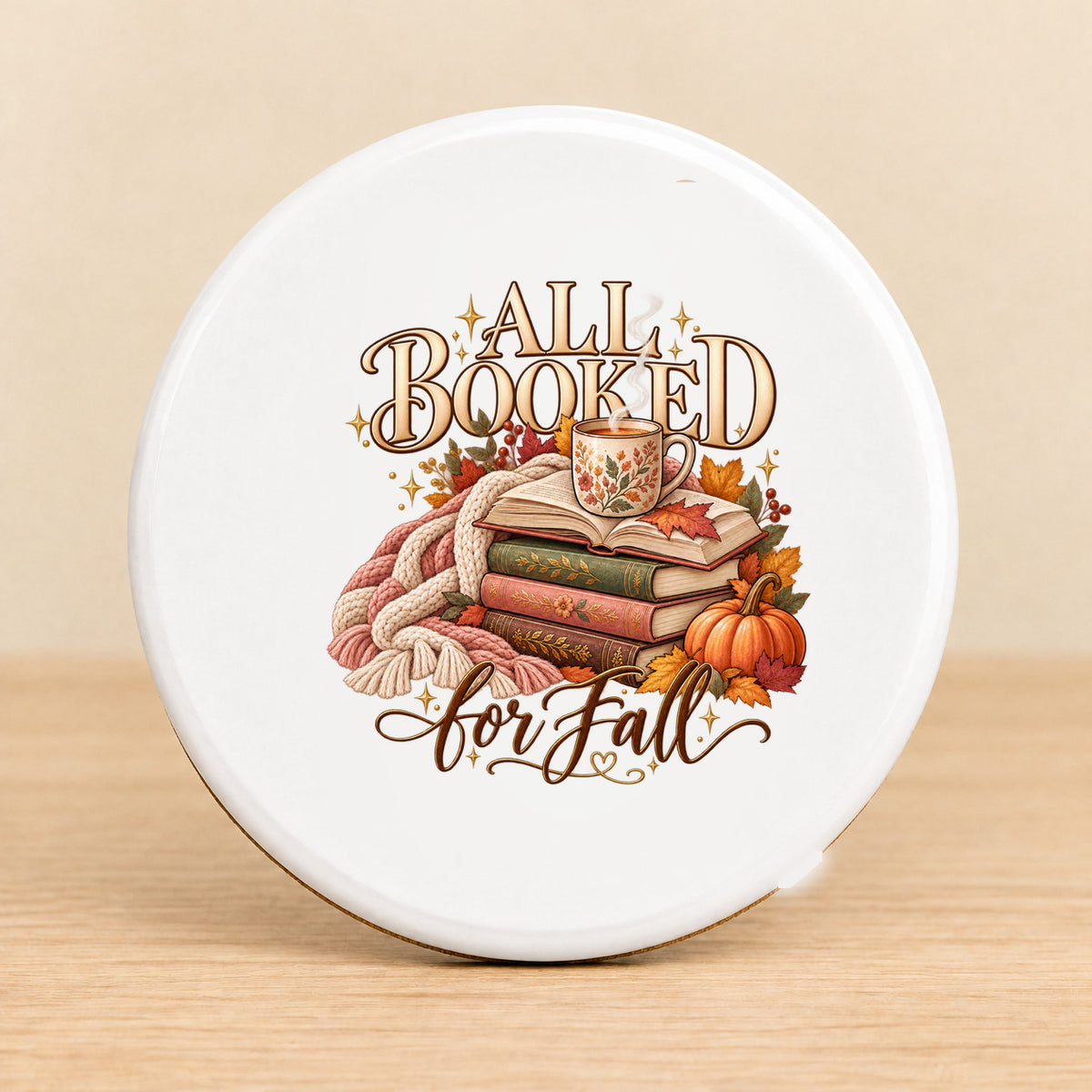All Booked for Fall — Round Ceramic Coaster