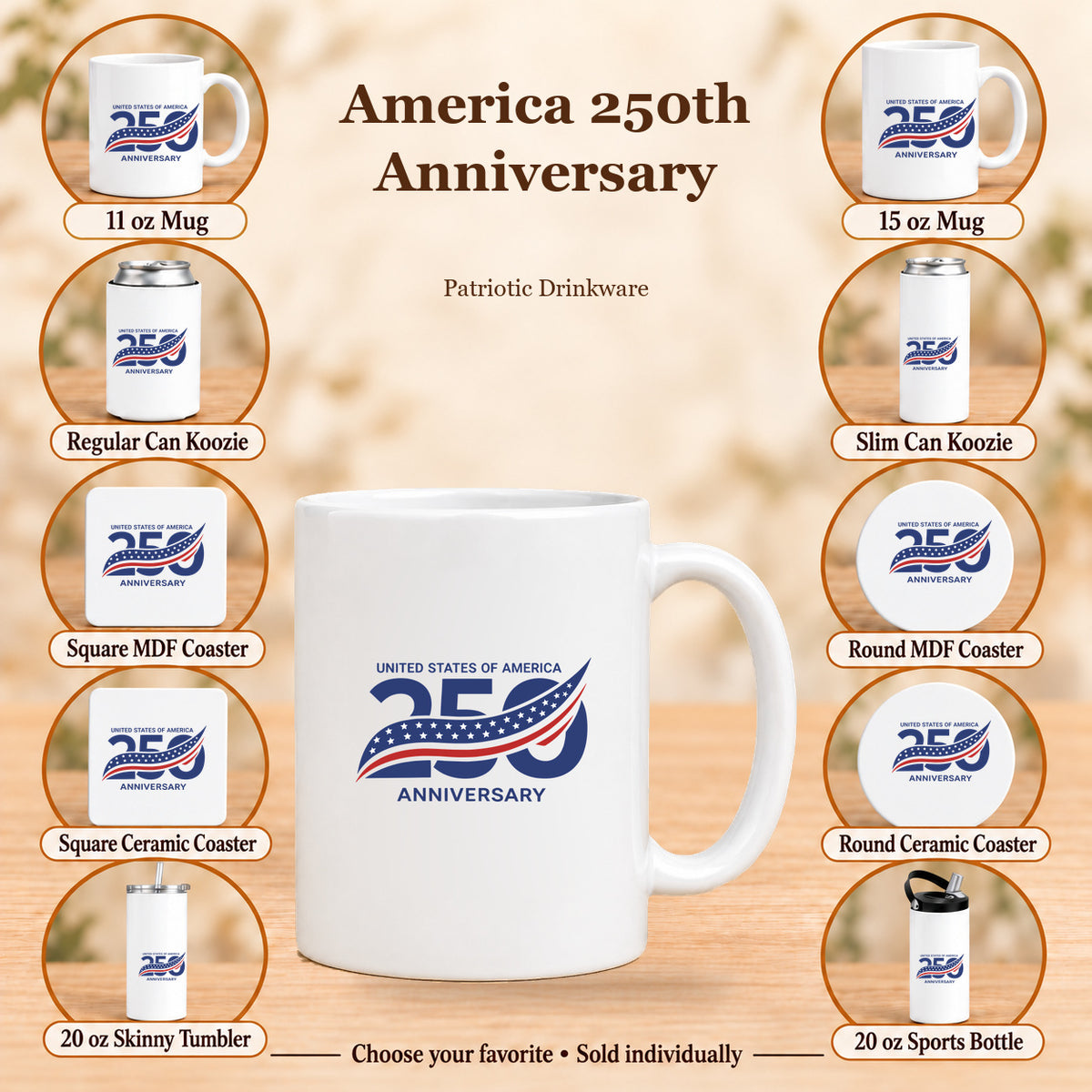 America 250th Anniversary — All 10 drinkware options