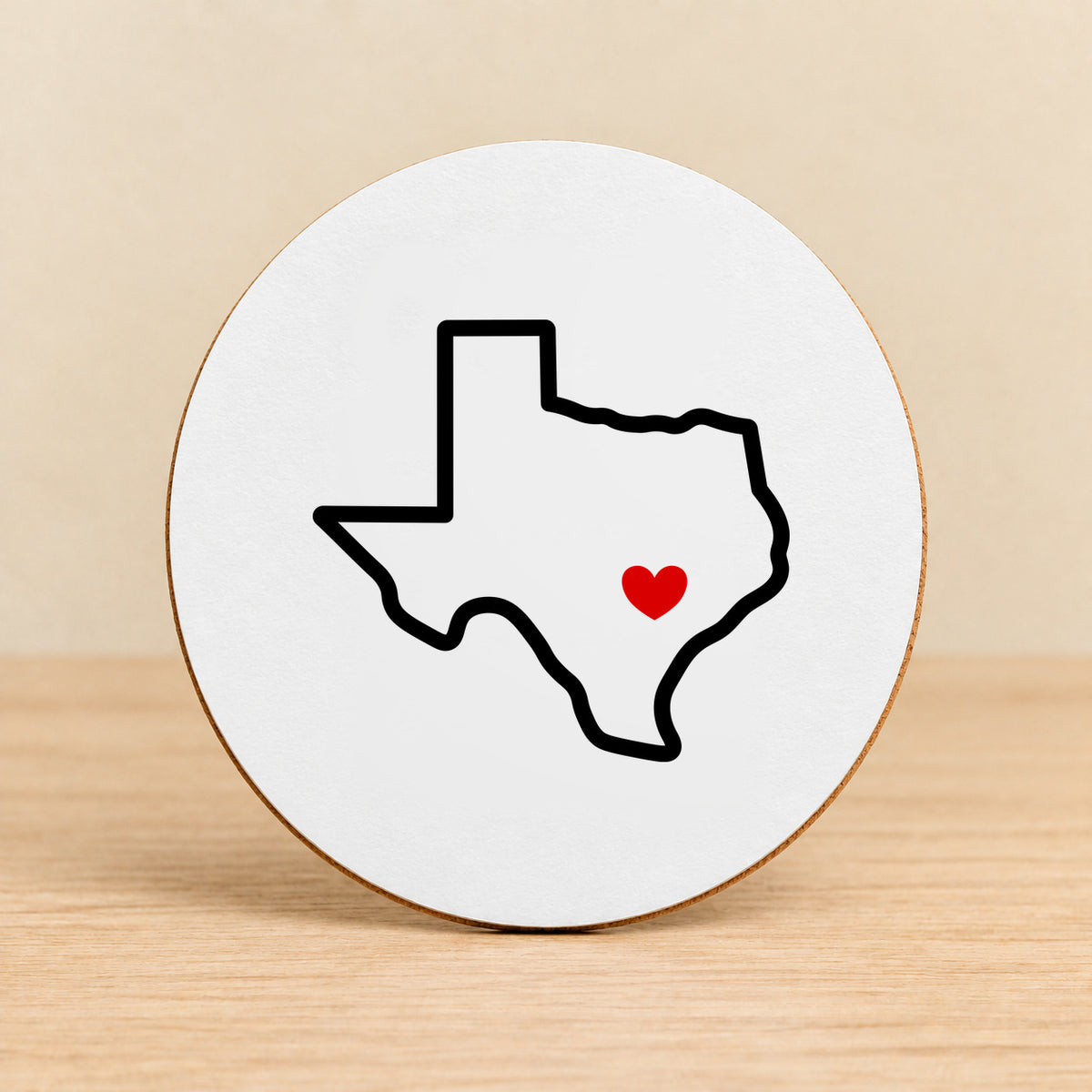 Austin Texas Home Heart — Round MDF Coaster