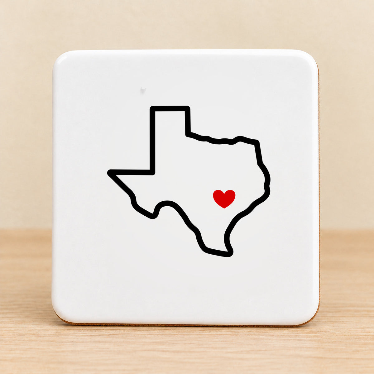 Austin Texas Home Heart — Square Ceramic Coaster