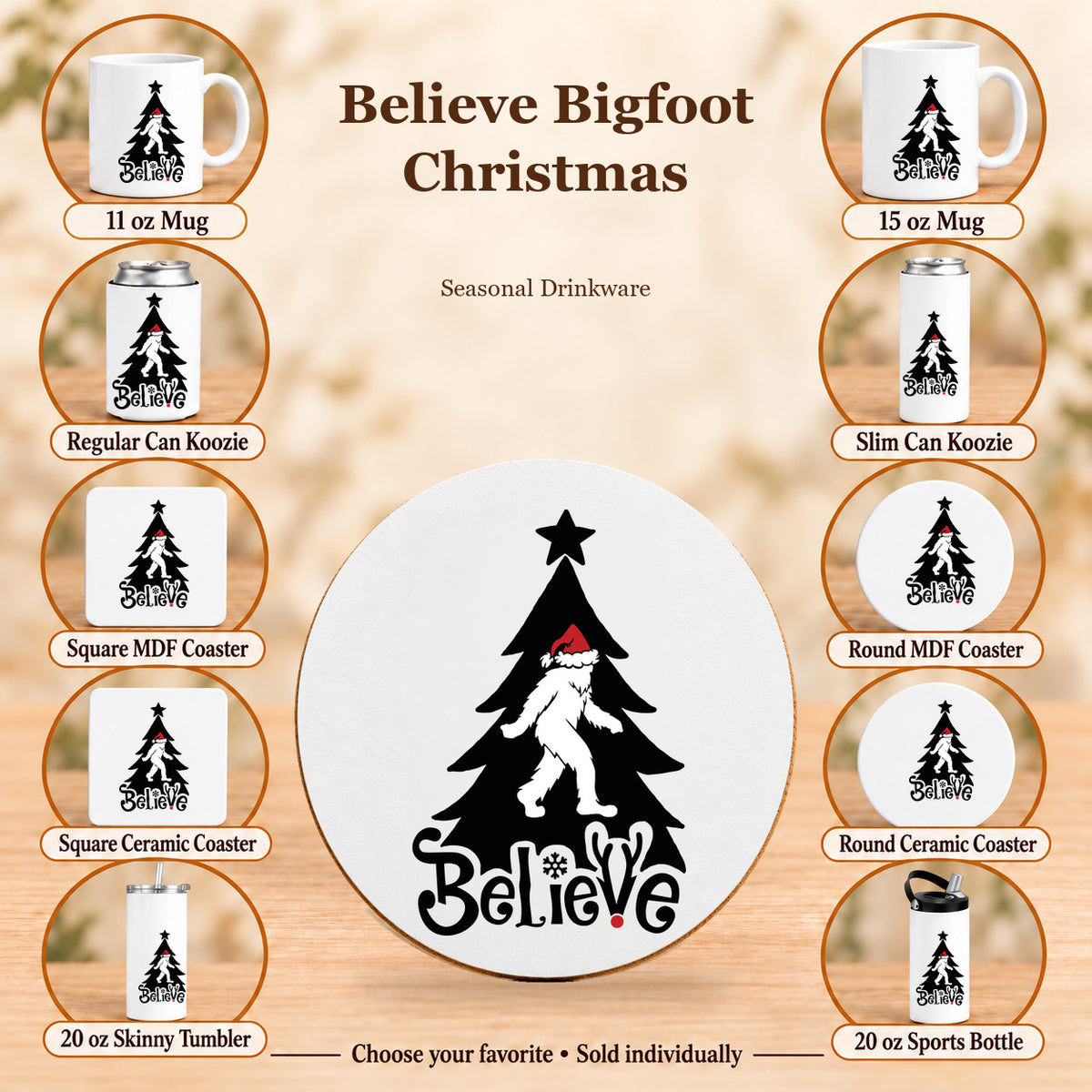 Believe Bigfoot Christmas — All 10 drinkware options
