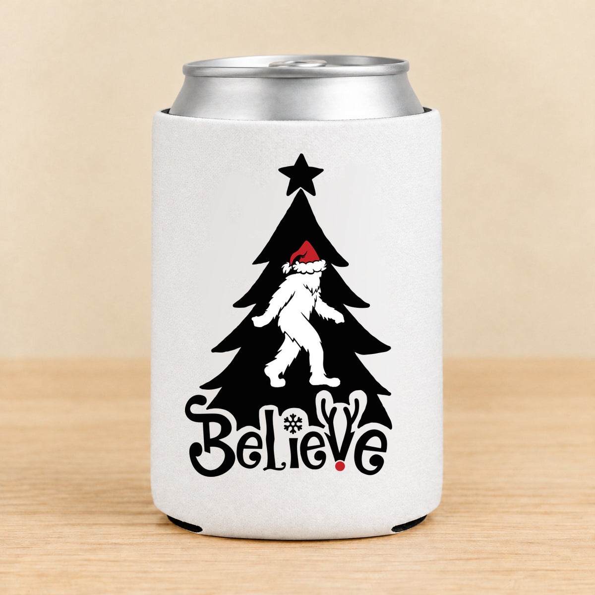 Believe Bigfoot Christmas — Regular Can Koozie