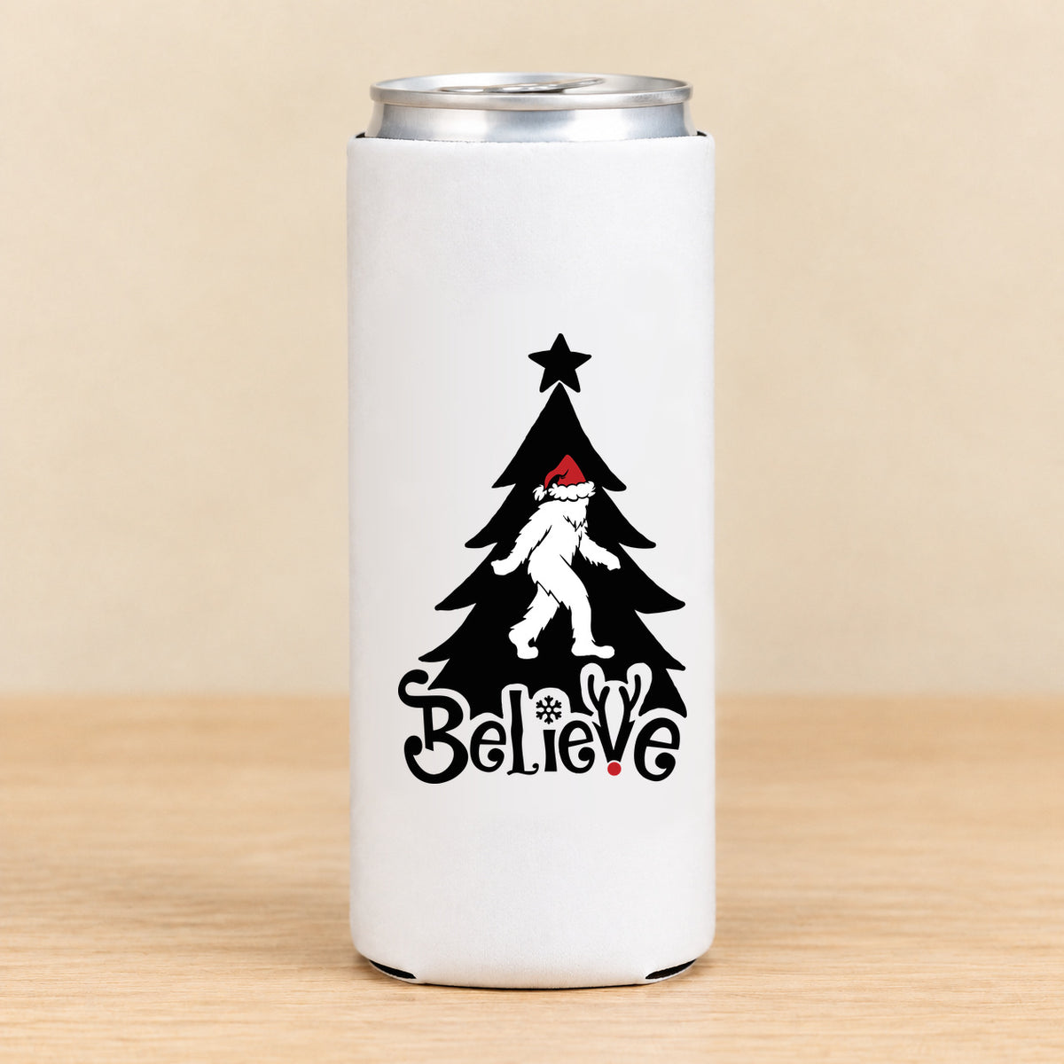 Believe Bigfoot Christmas — Slim Can Koozie