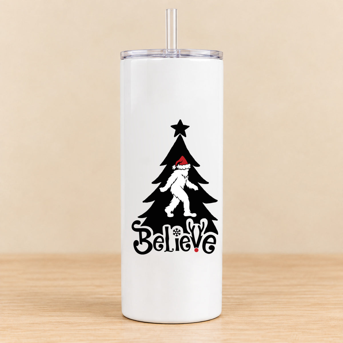 Believe Bigfoot Christmas — 20 oz Skinny Tumbler
