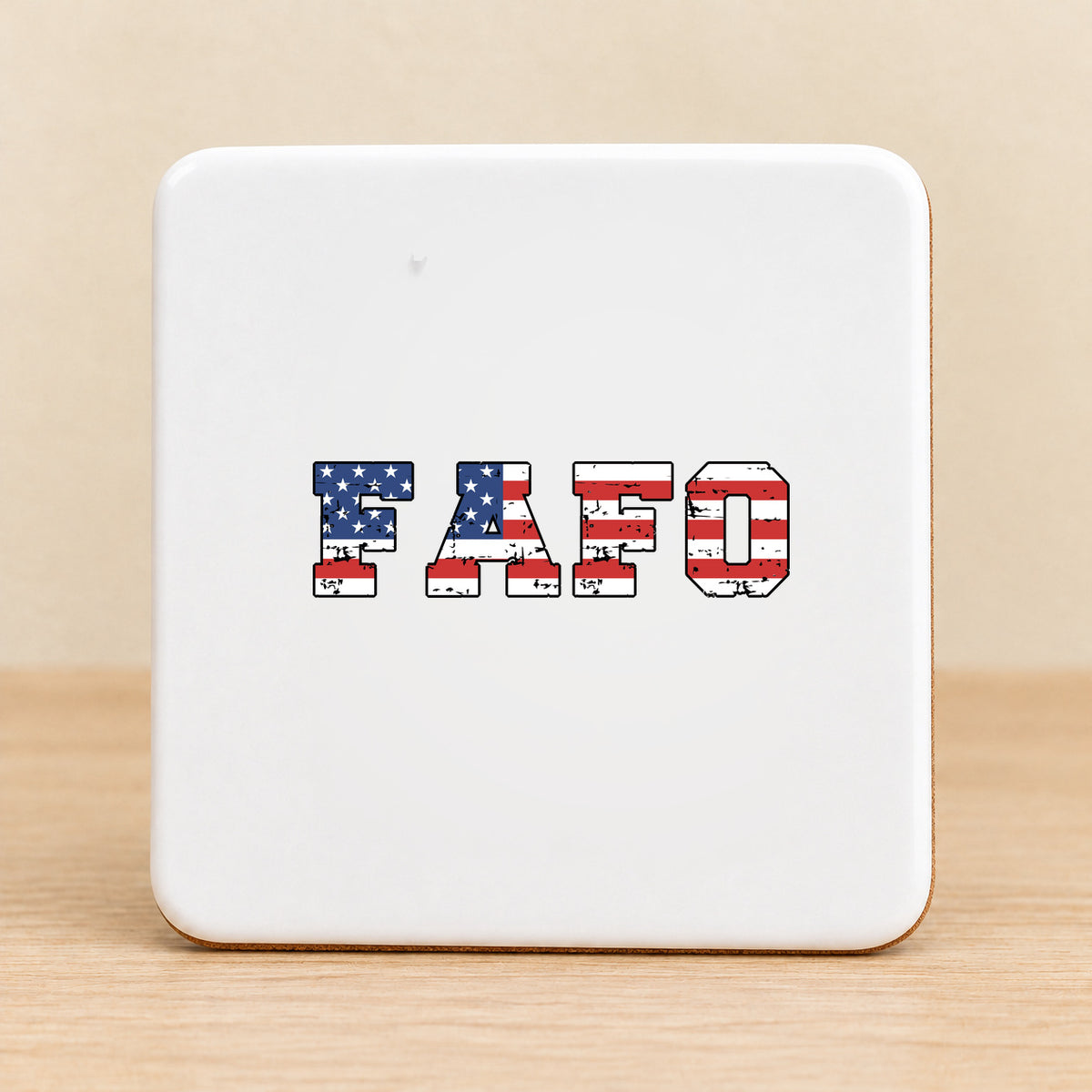 FAFO USA Flag — Square Ceramic Coaster