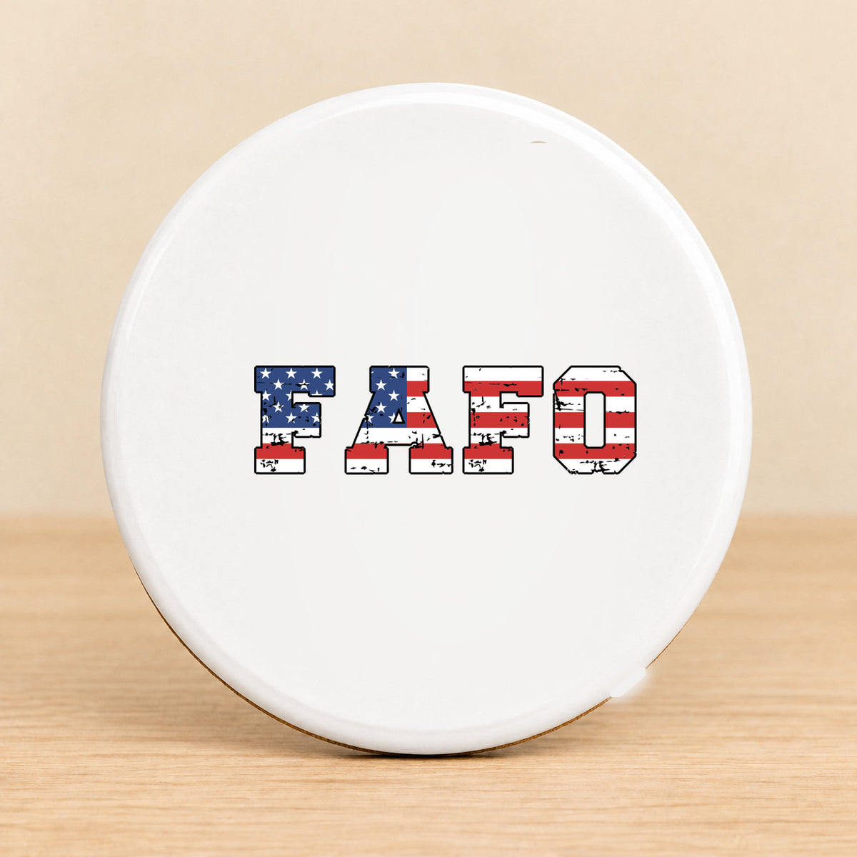 FAFO USA Flag — Round Ceramic Coaster