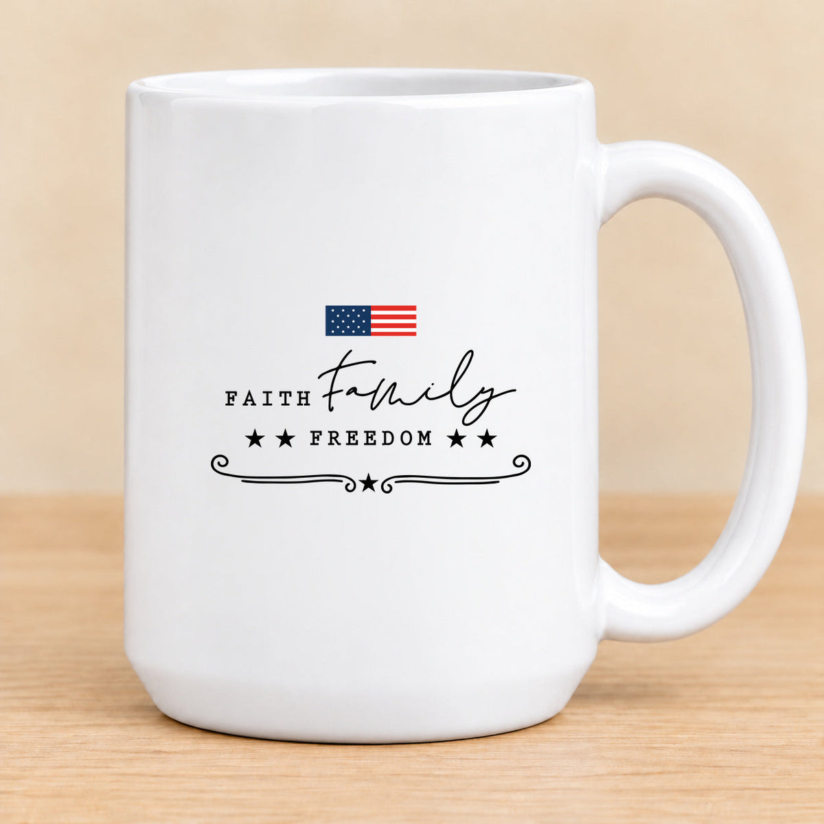 Faith Family Freedom — 15 oz Ceramic Mug