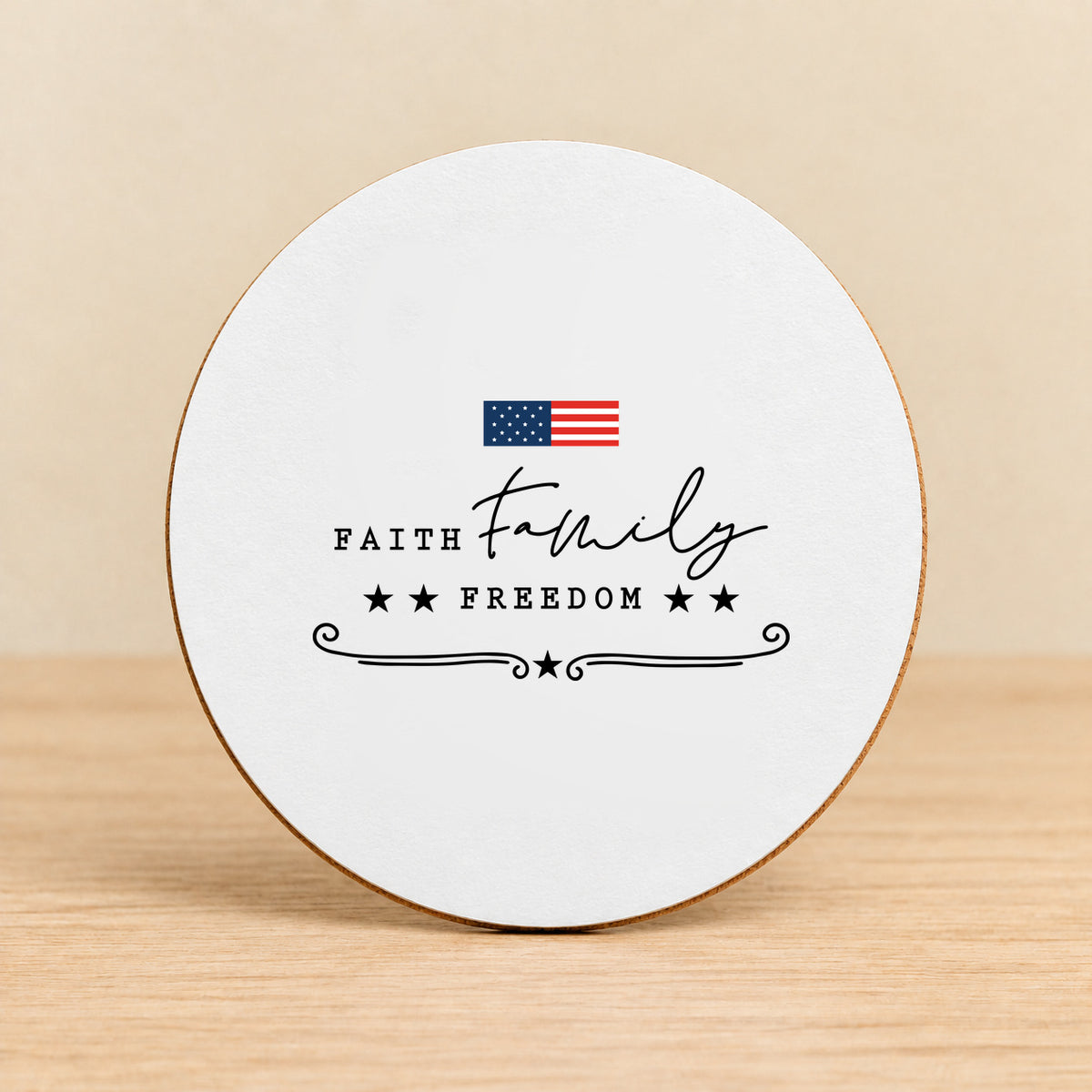 Faith Family Freedom — Round MDF Coaster