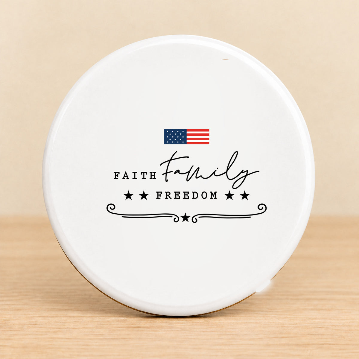 Faith Family Freedom — Round Ceramic Coaster