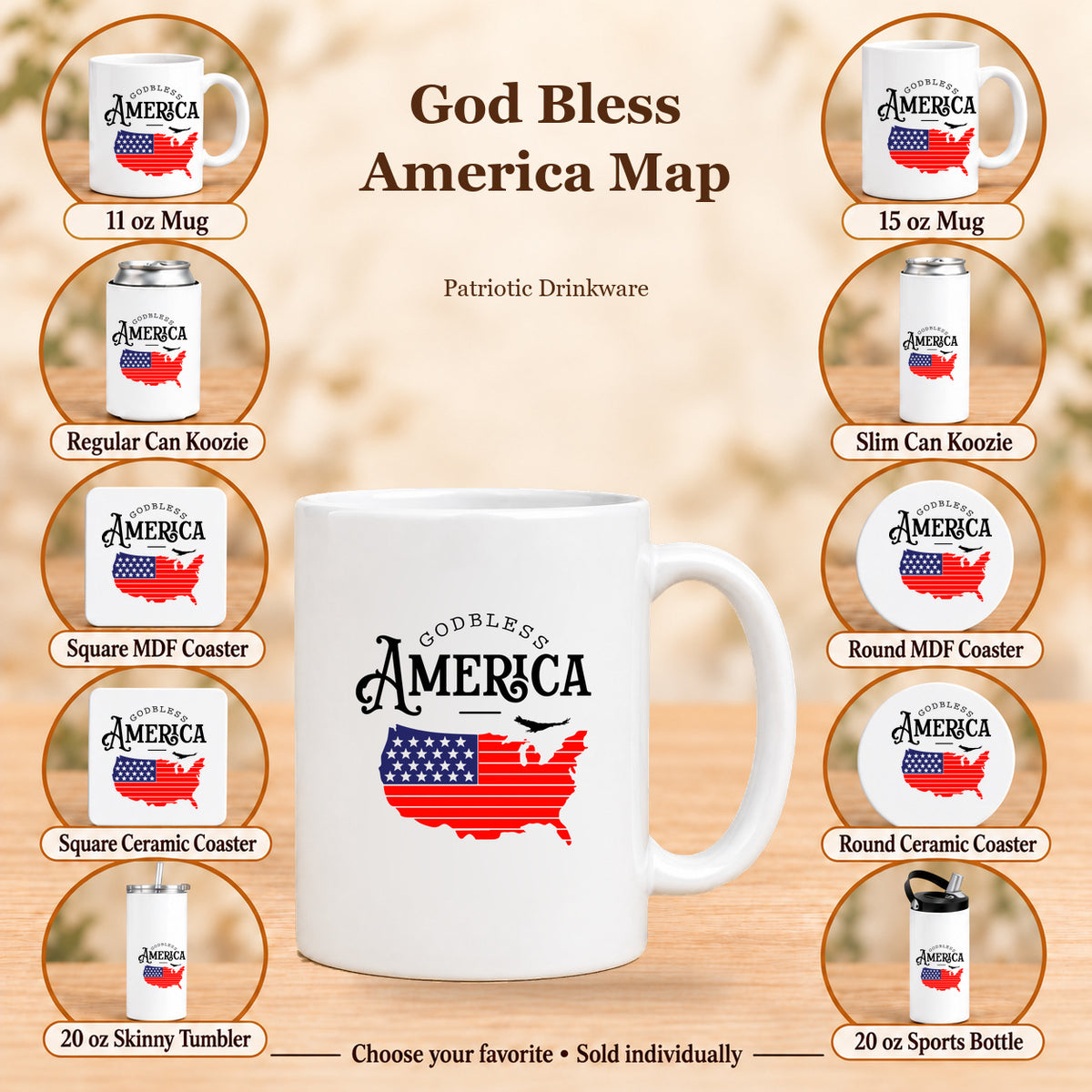 God Bless America Map — All 10 drinkware options