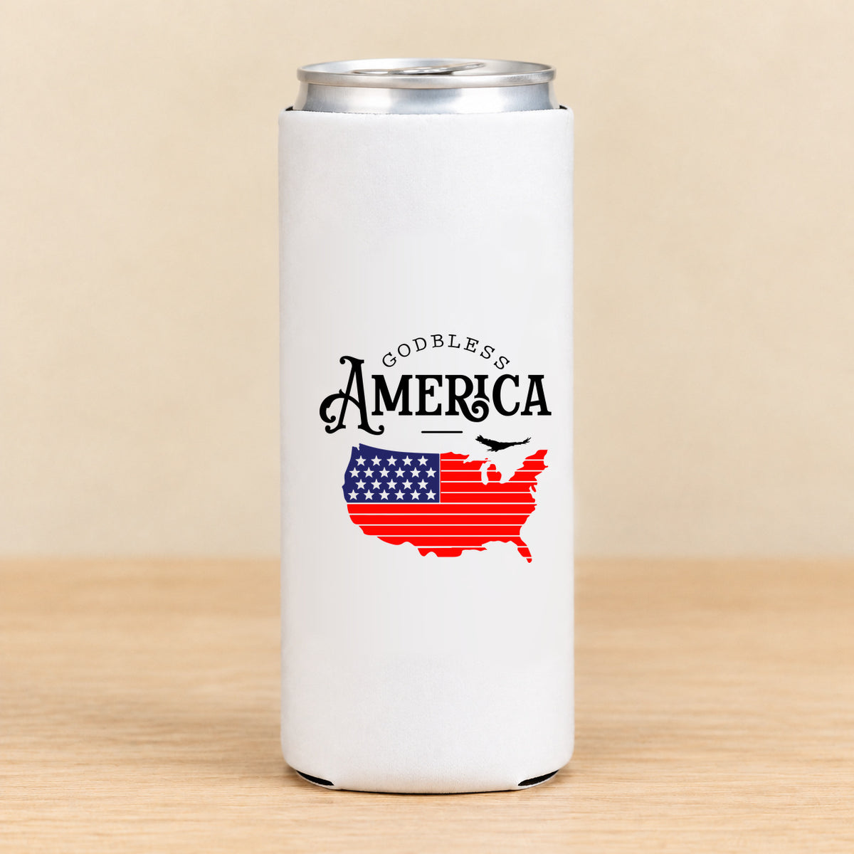 God Bless America Map — Slim Can Koozie