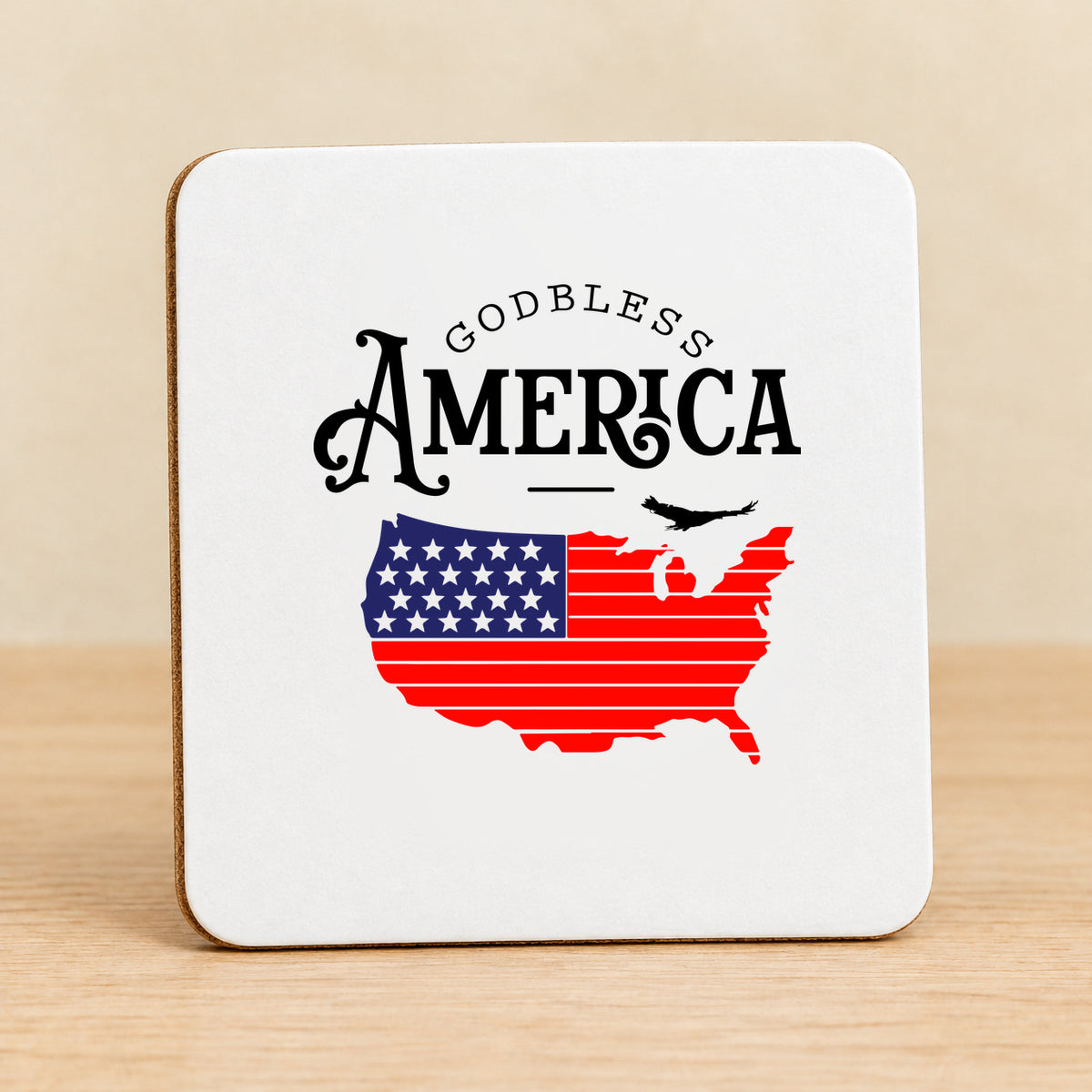 God Bless America Map — Square MDF Coaster