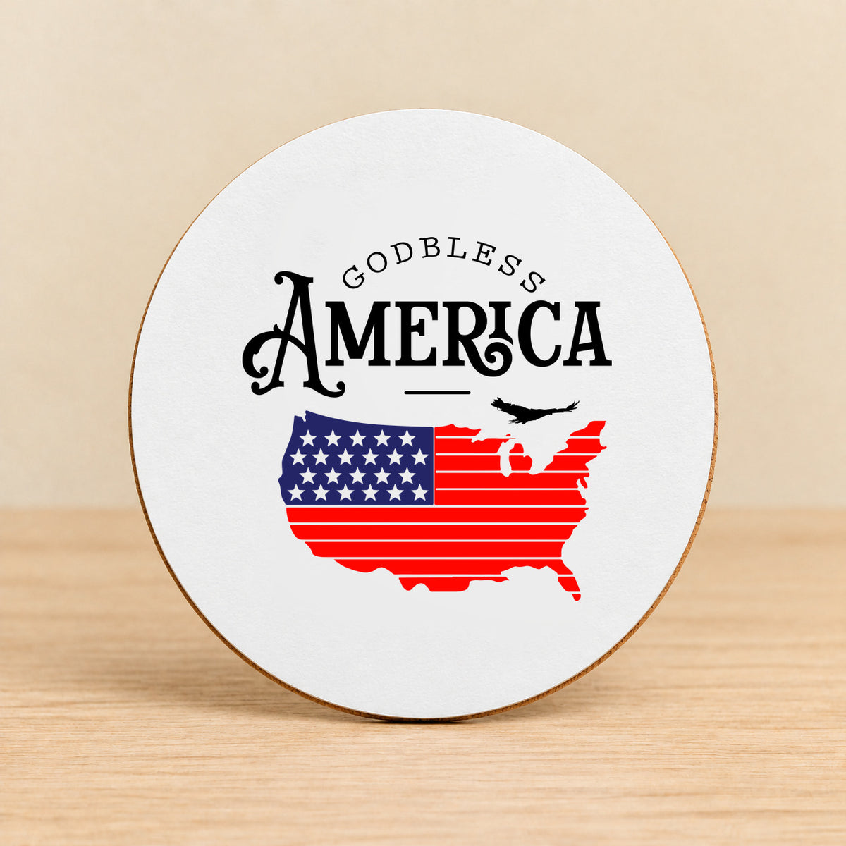 God Bless America Map — Round MDF Coaster