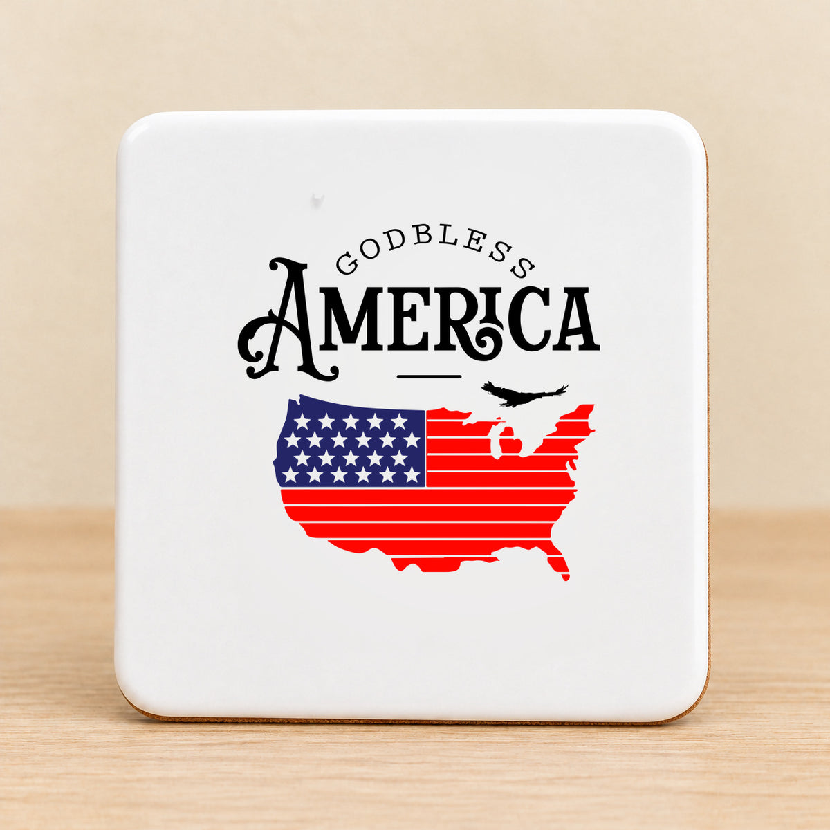 God Bless America Map — Square Ceramic Coaster