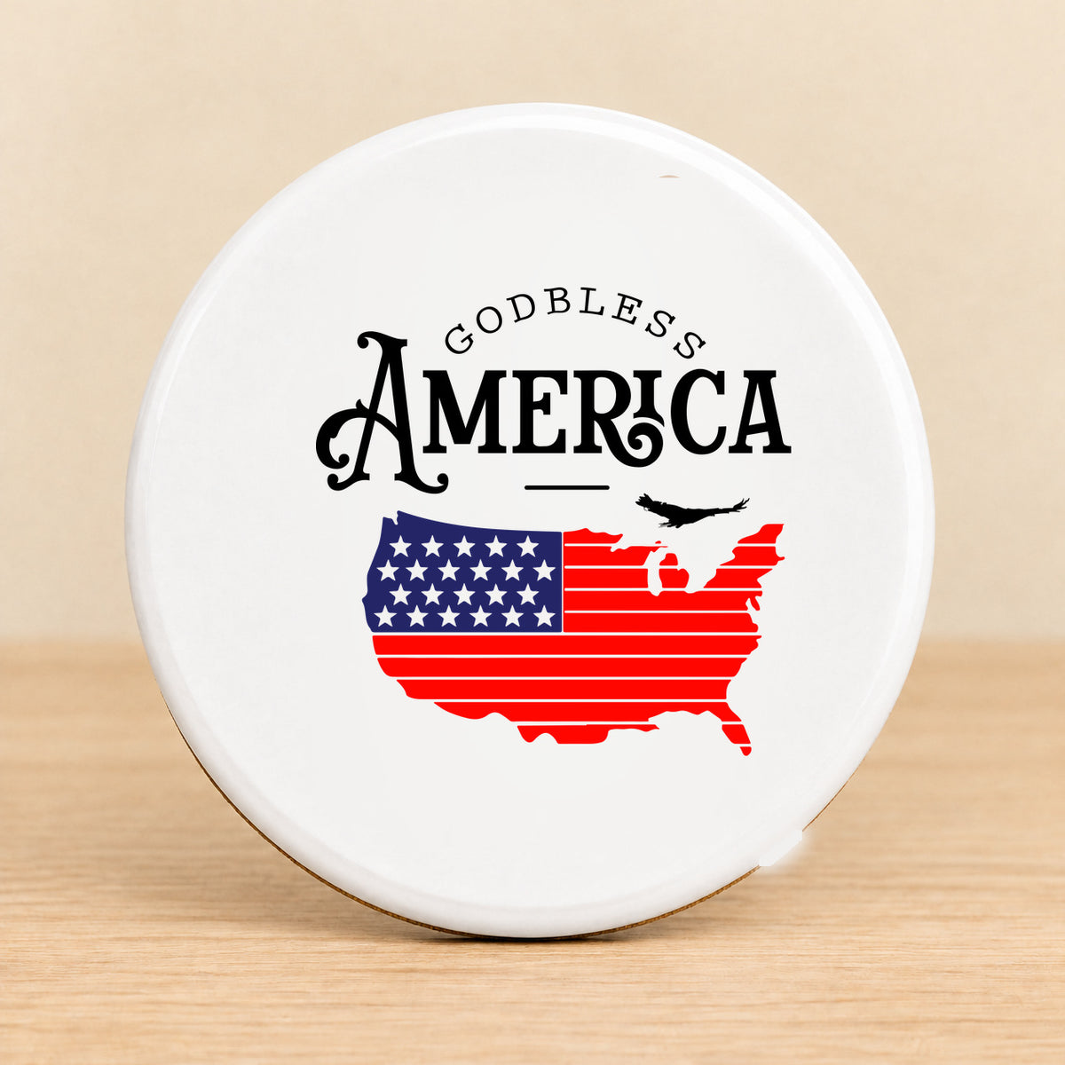 God Bless America Map — Round Ceramic Coaster