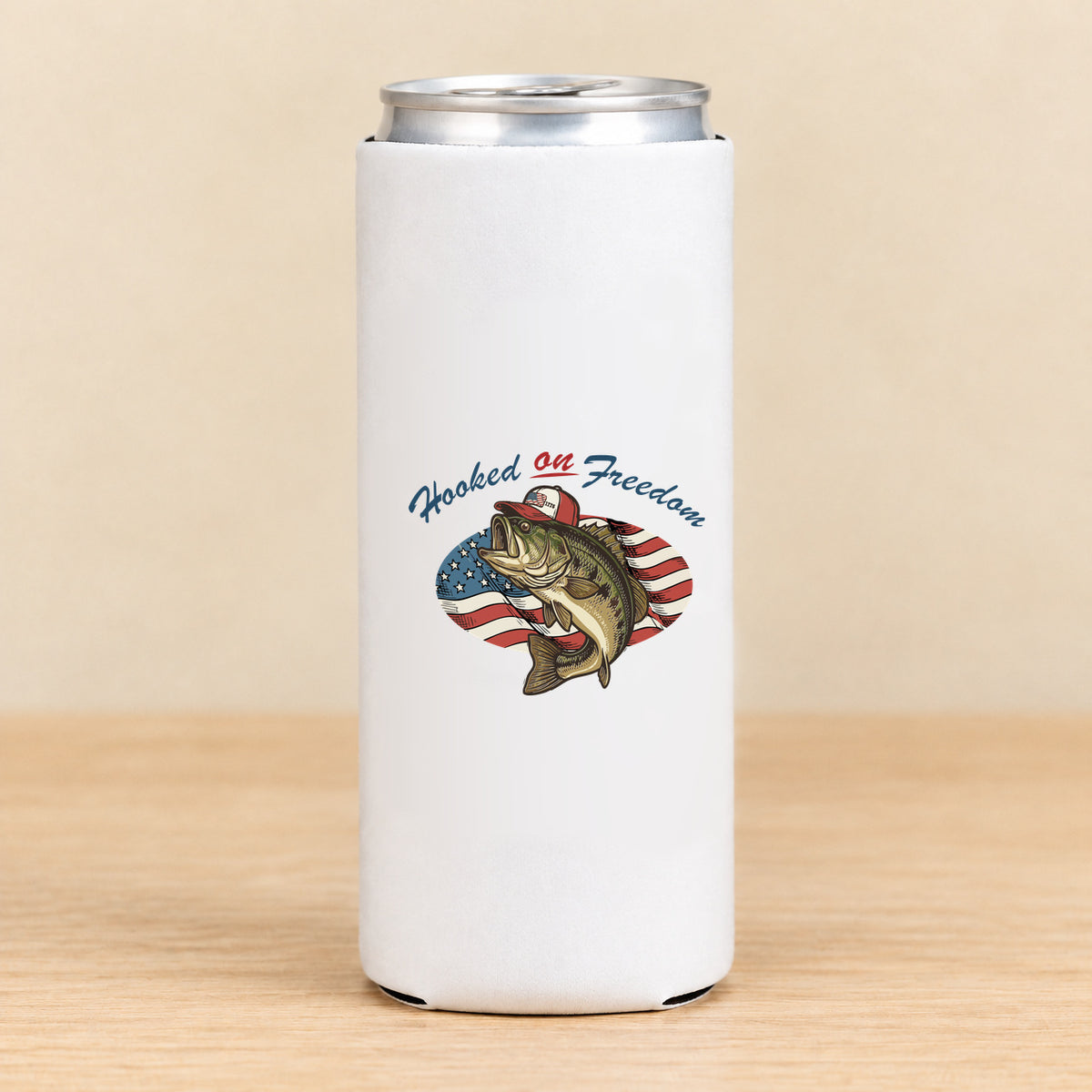 Hooked on Freedom — Slim Can Koozie