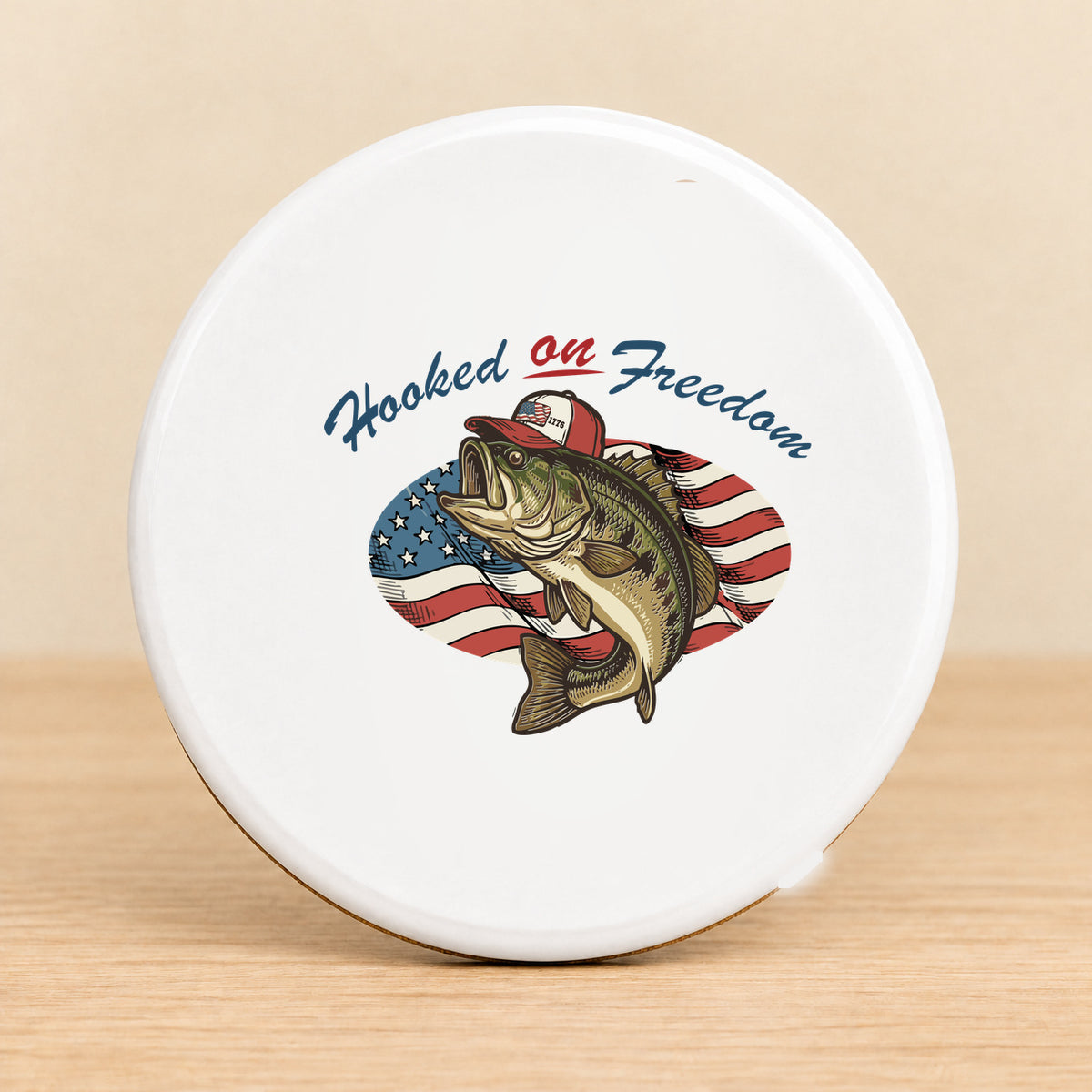 Hooked on Freedom — Round Ceramic Coaster