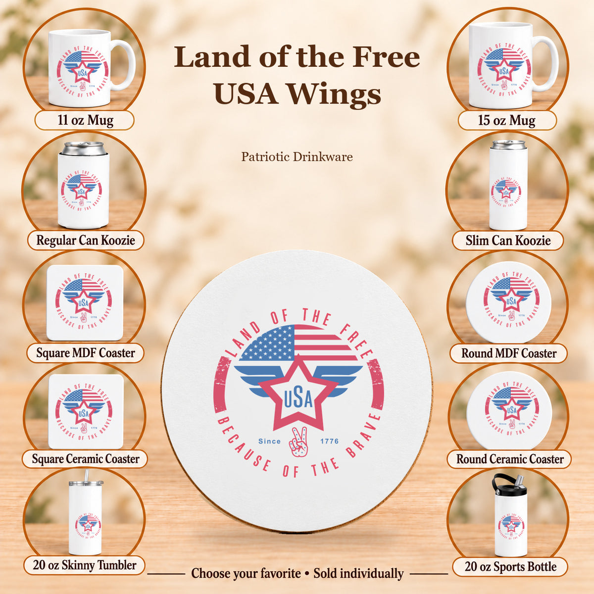 Land of the Free USA Wings — All 10 drinkware options