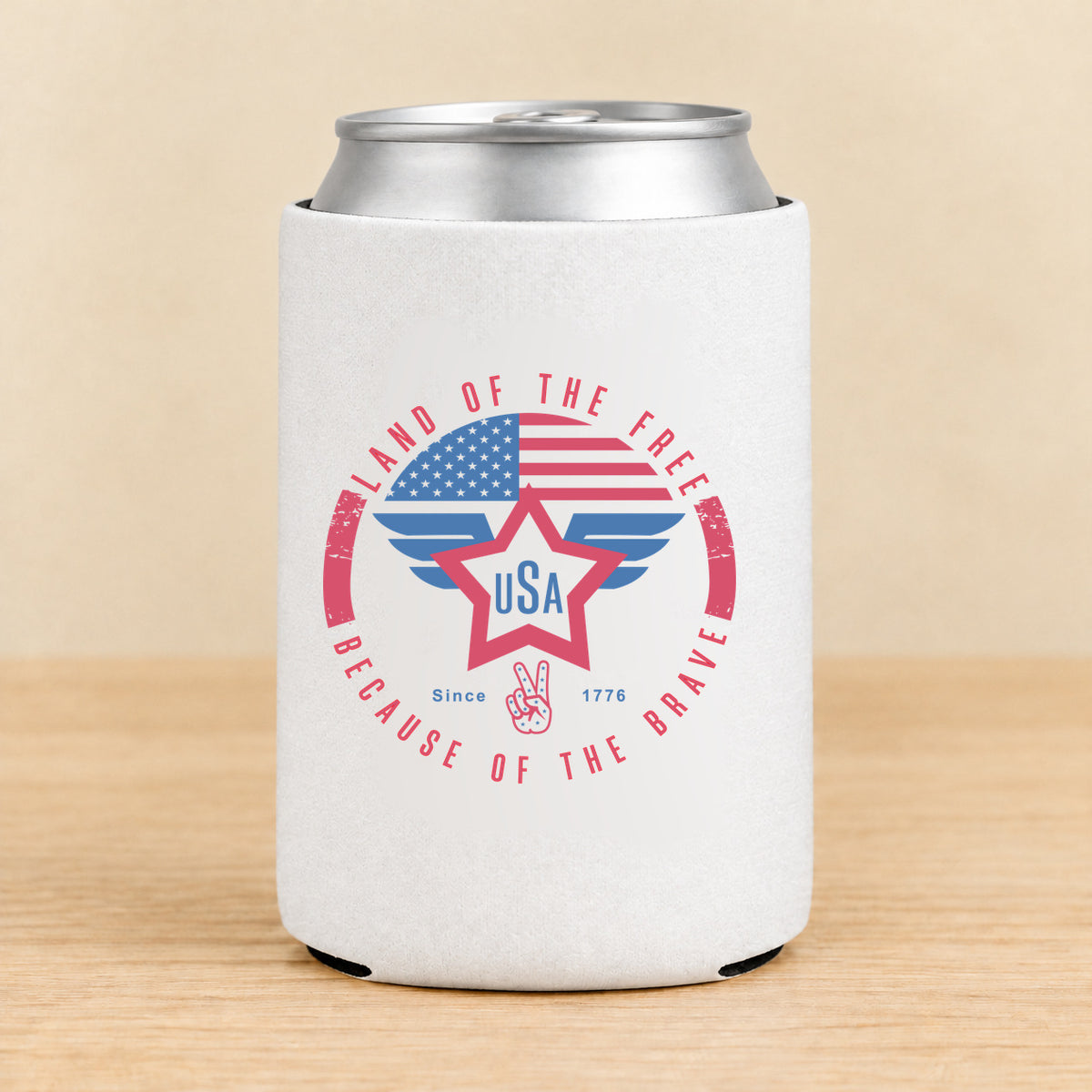 Land of the Free USA Wings — Regular Can Koozie