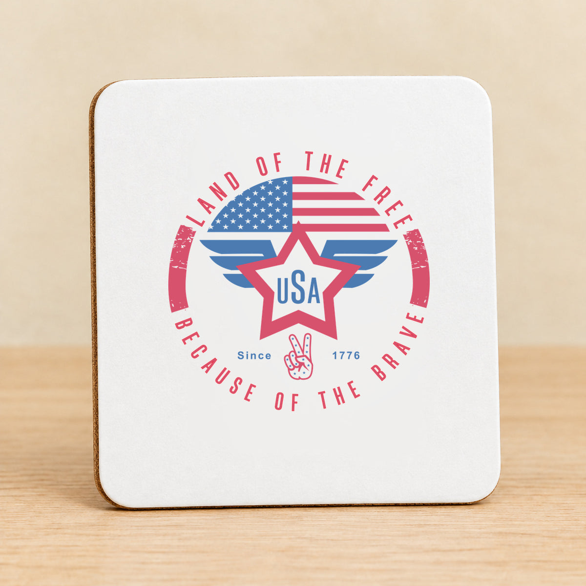 Land of the Free USA Wings — Square MDF Coaster