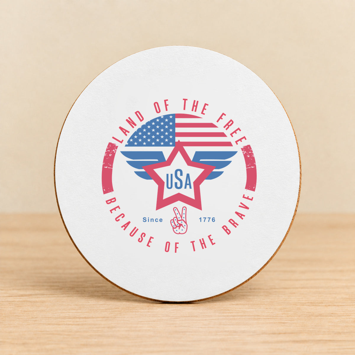 Land of the Free USA Wings — Round MDF Coaster
