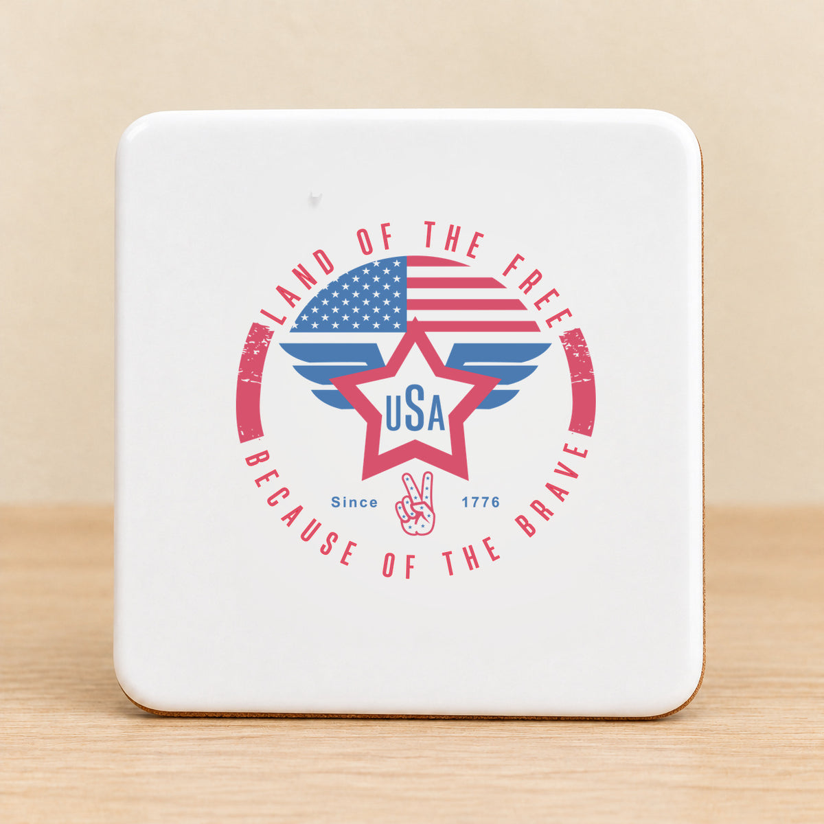 Land of the Free USA Wings — Square Ceramic Coaster