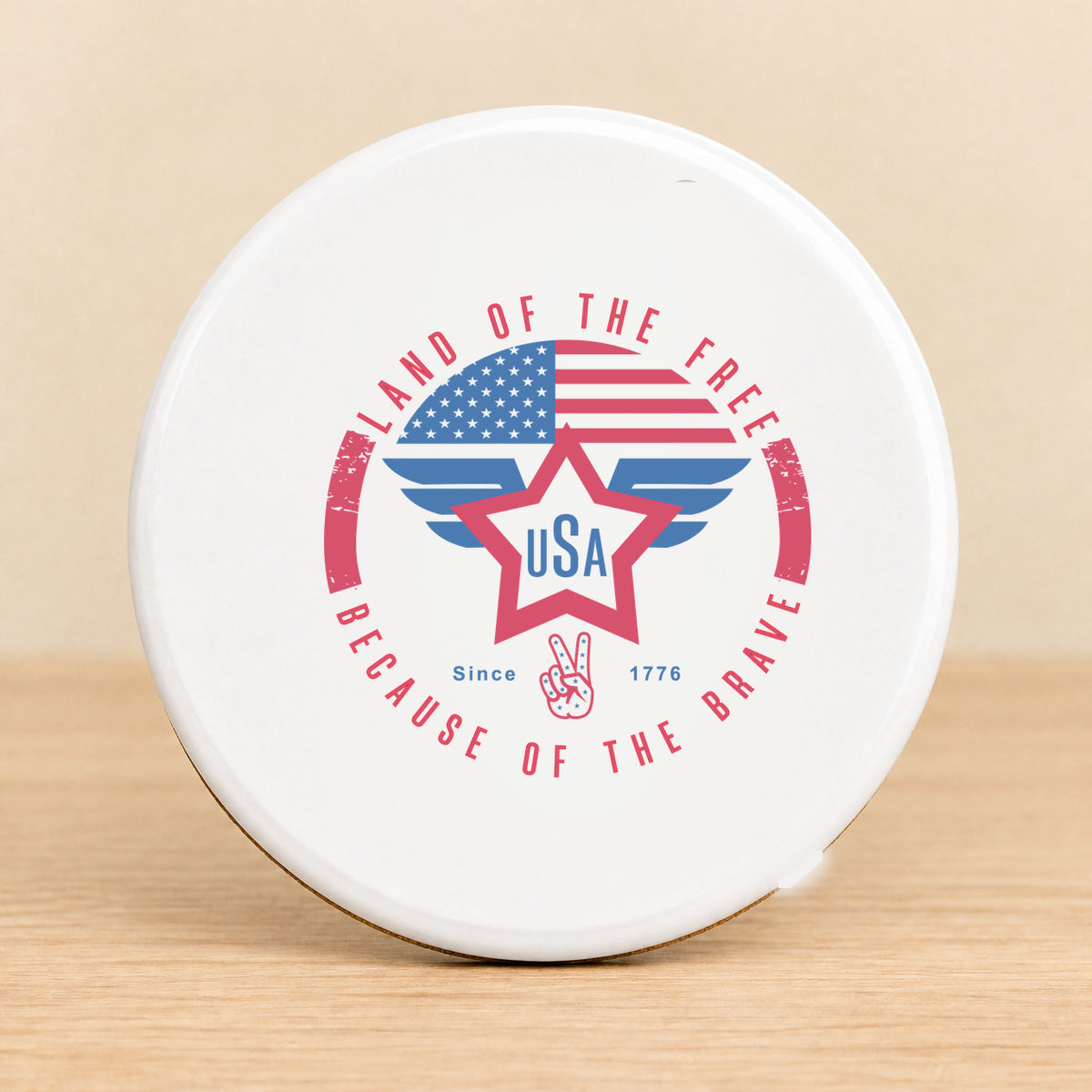 Land of the Free USA Wings — Round Ceramic Coaster