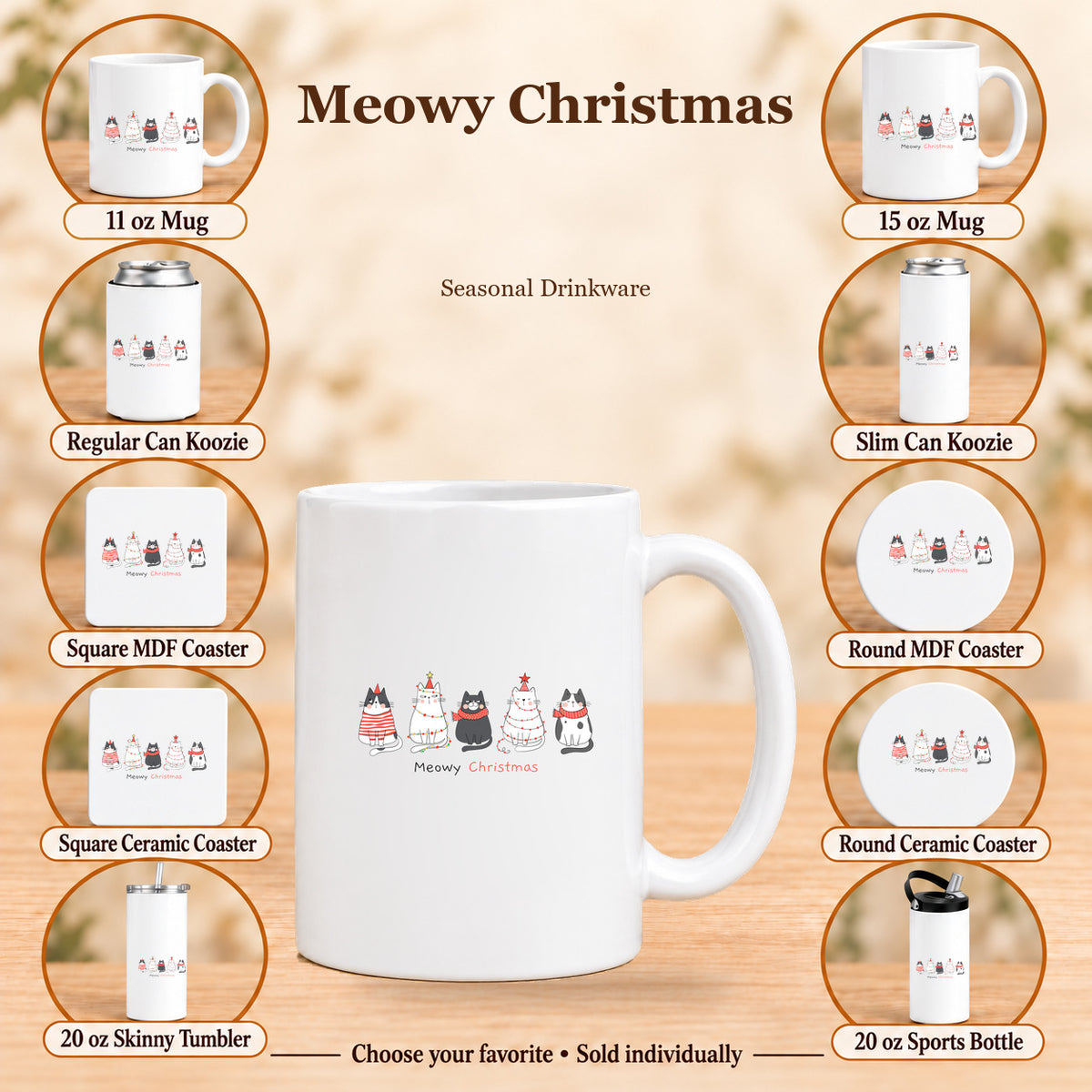 Meowy Christmas — All 10 drinkware options