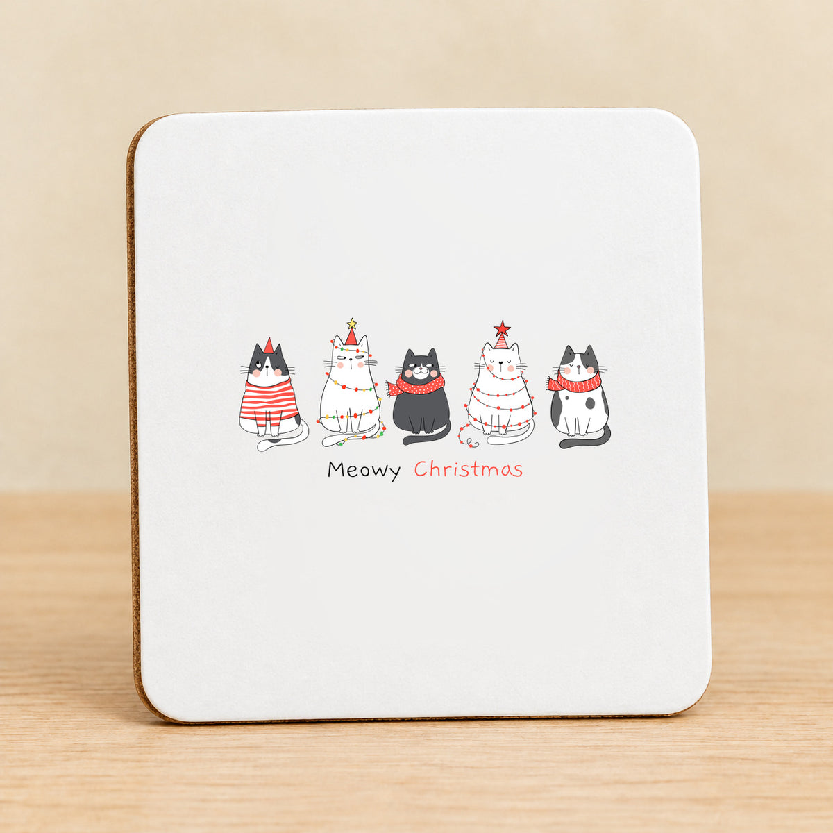 Meowy Christmas — Square MDF Coaster