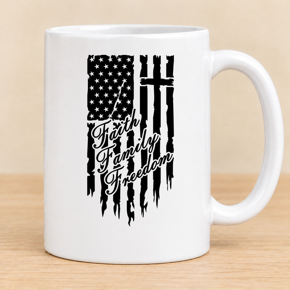 One Nation Under God Faith Family Freedom — 15 oz Ceramic Mug