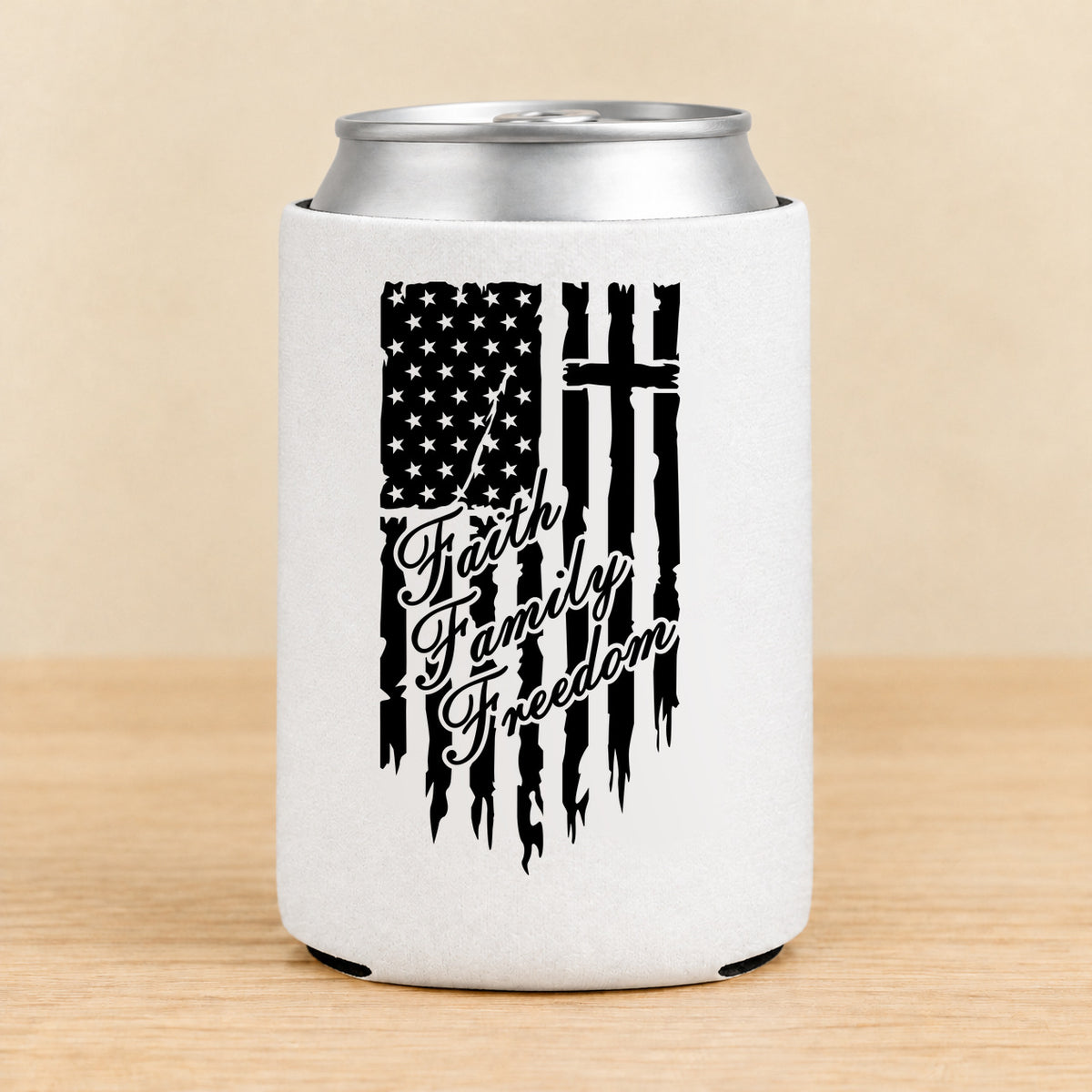 One Nation Under God Faith Family Freedom — Regular Can Koozie