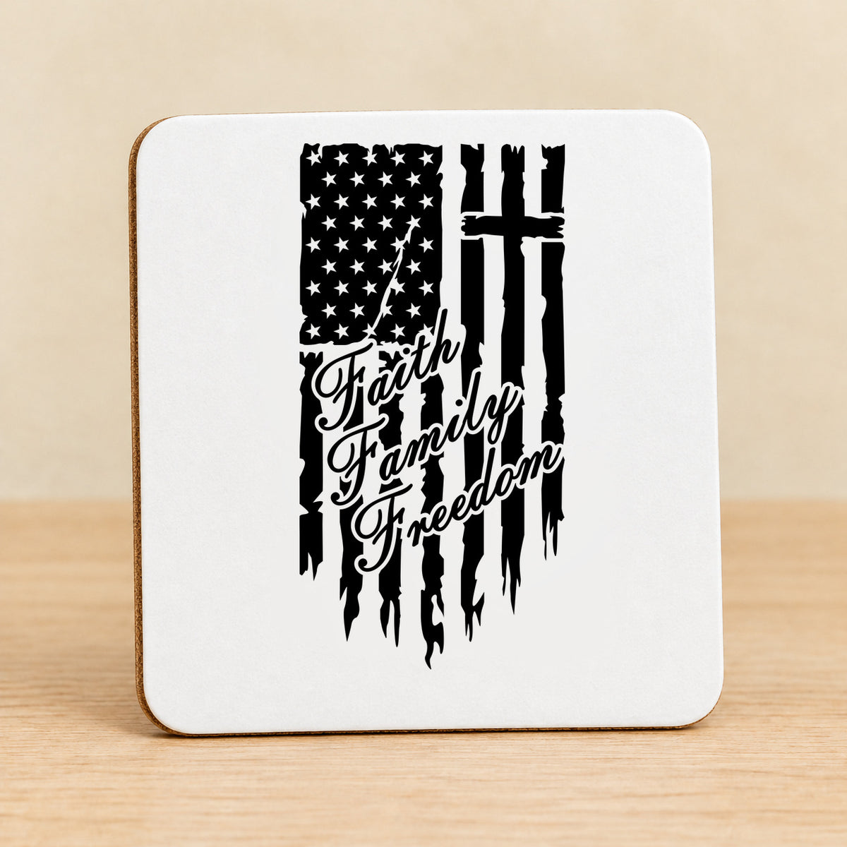One Nation Under God Faith Family Freedom — Square MDF Coaster
