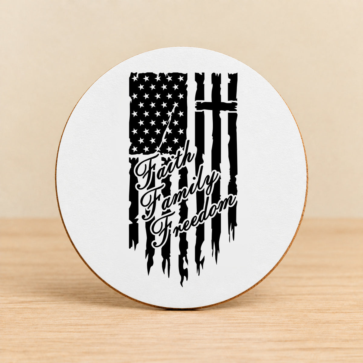 One Nation Under God Faith Family Freedom — Round MDF Coaster