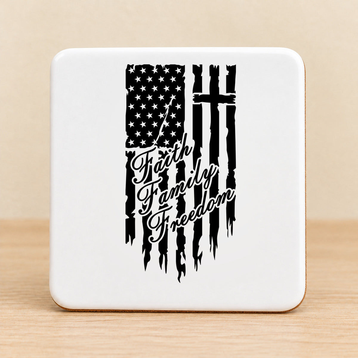 One Nation Under God Faith Family Freedom — Square Ceramic Coaster