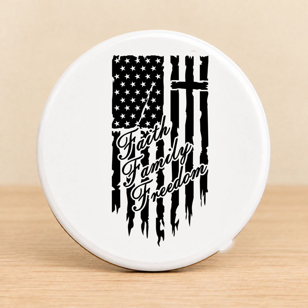 One Nation Under God Faith Family Freedom — Round Ceramic Coaster