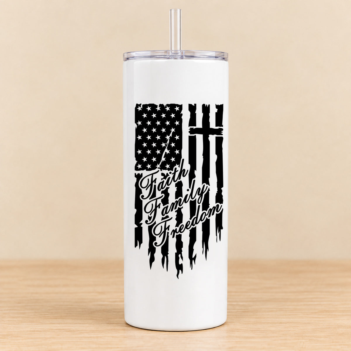 One Nation Under God Faith Family Freedom — 20 oz Skinny Tumbler