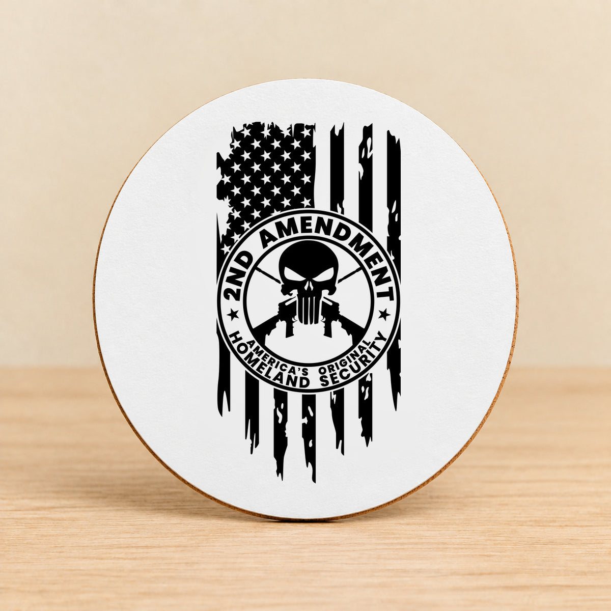 One Nation Under God Second Amendment — Round MDF Coaster